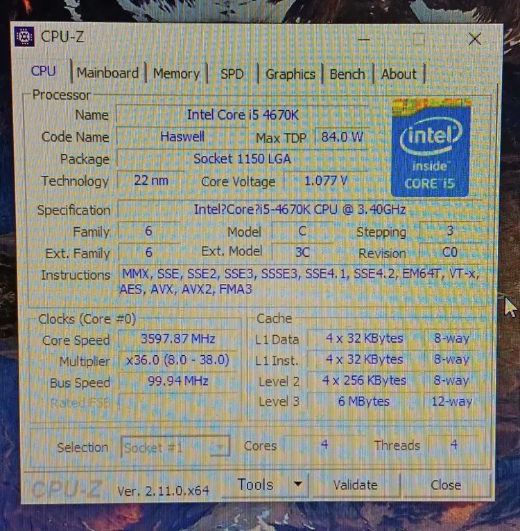 인텔 CPU i5 4670k 이미지