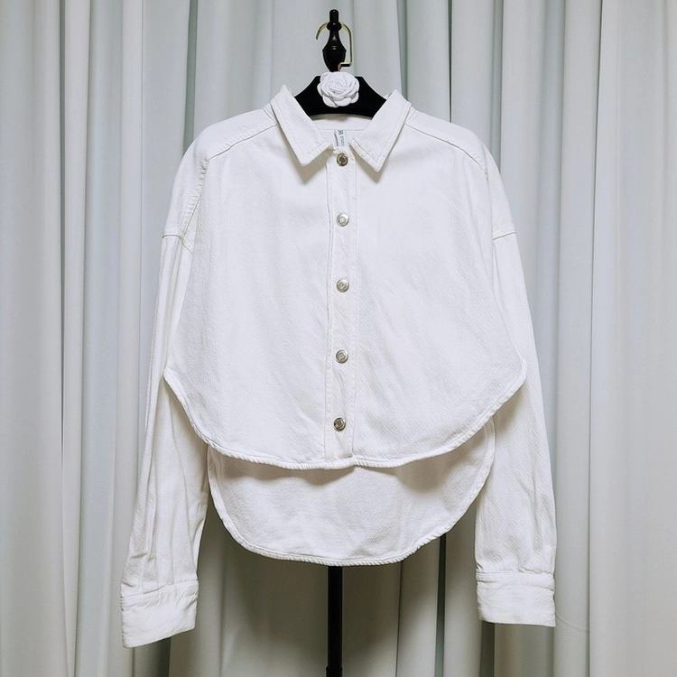 ZARA 자라 화이트 데님 케이프 셔츠 자켓 (여S) 판매합니다 이미지