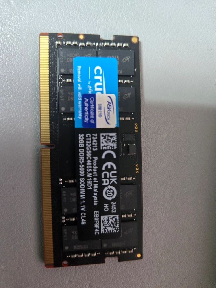 마이크론 크루셜 ddr5-5600 32gb so-dimm 노트북램 이미지