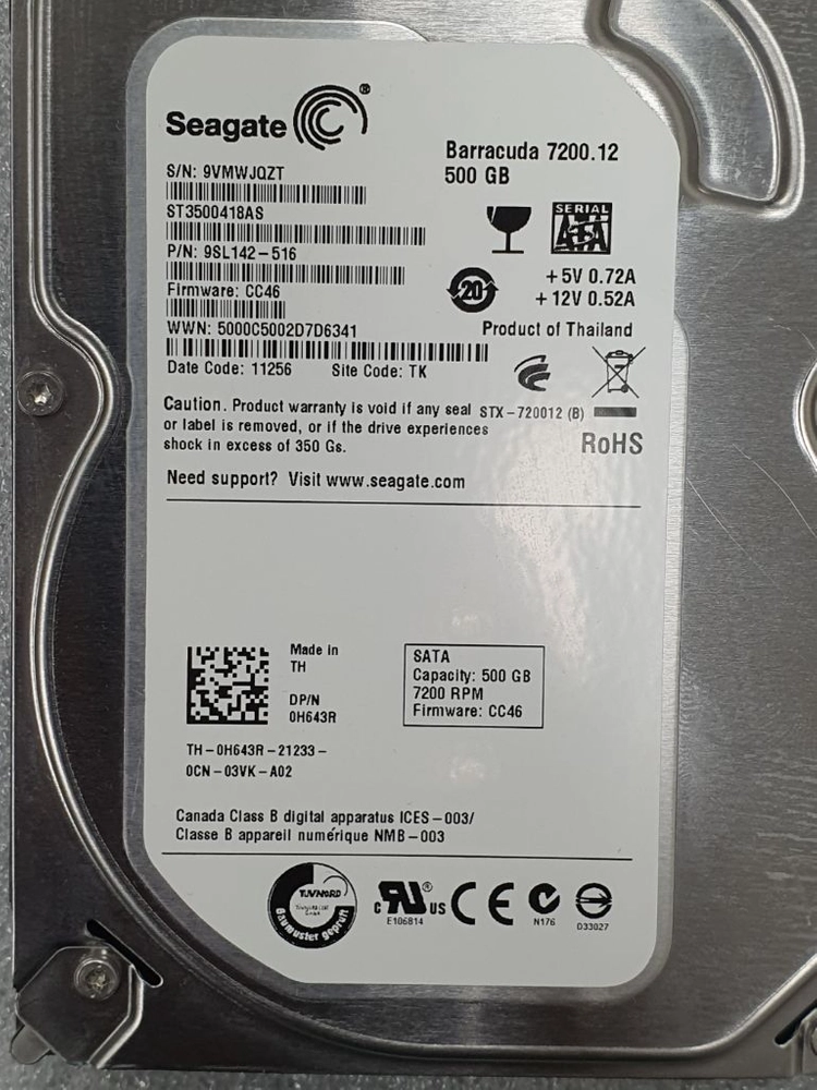 컴퓨터 저장장치 3.5인치 데스크탑 HDD SEGATE 500GB 이미지