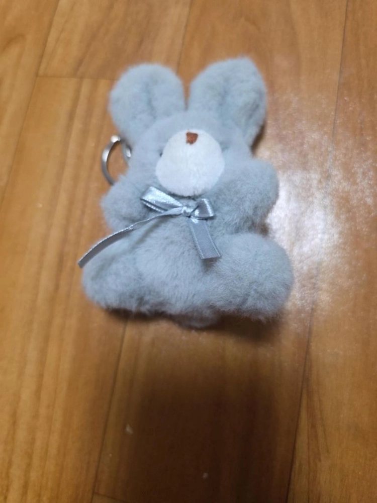 회색 토끼 봉제인형 키링 리본 가방고리 이미지