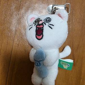 흰색 고양이 물고기 봉제인형 키링 이미지