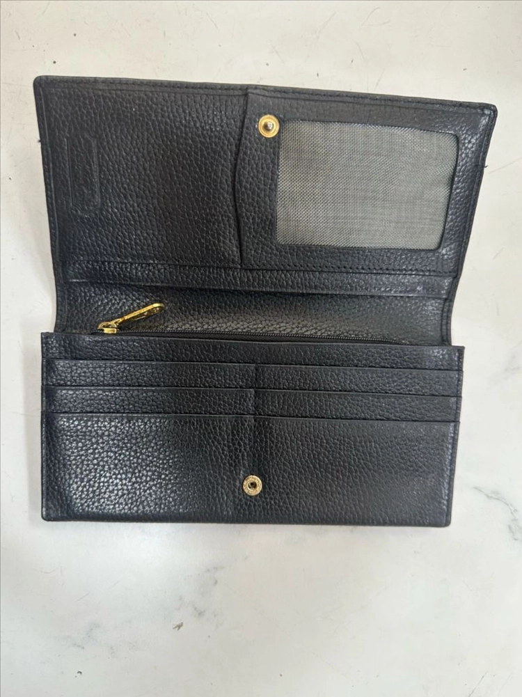 정품 MCM 성주 인수 전 오리지널 독일 빈티지 뮌헨 블랙 그레인 레더 골드 플레이트 스터드 엠블럼 슬림 장지갑 이미지