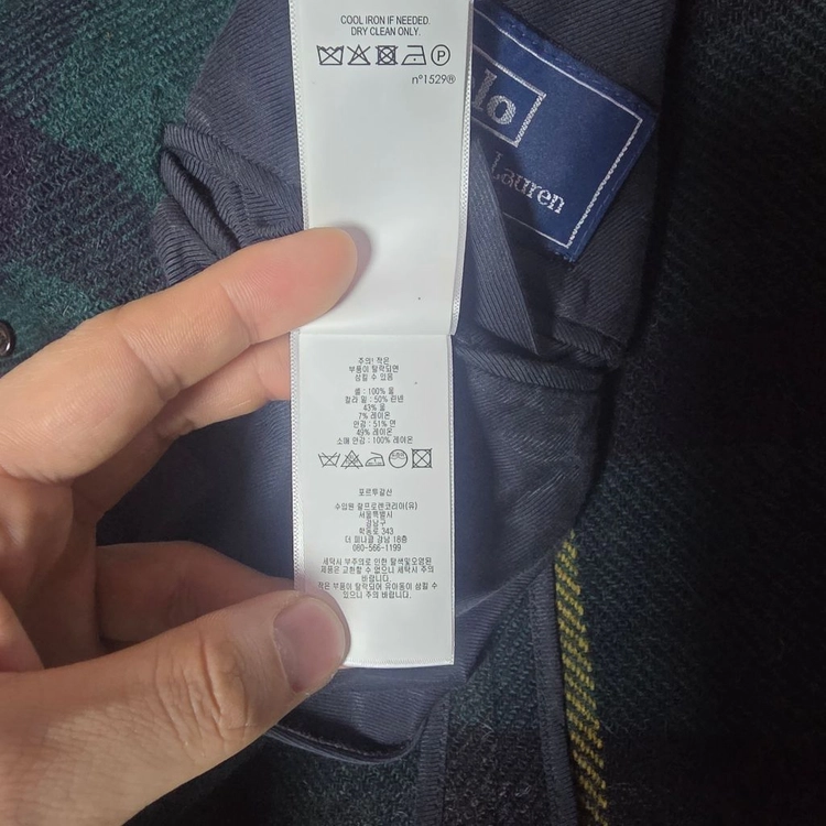 폴로 마기트위드 블랙와치 울 벨벳카라 탑코트 44L 이미지