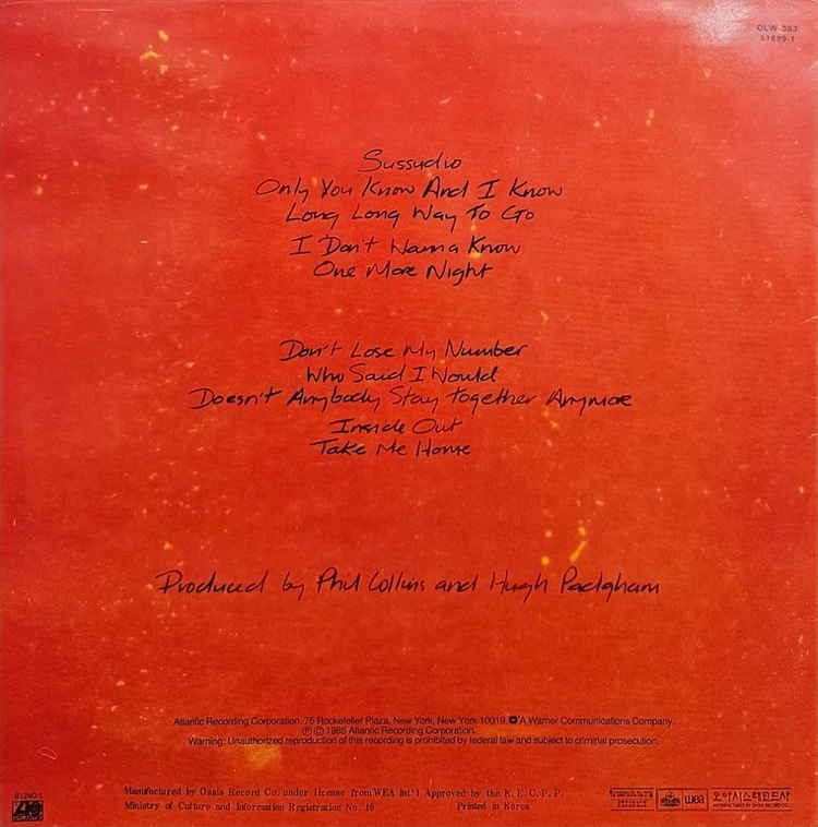 필 콜린스 No Jacket Required LP 이미지