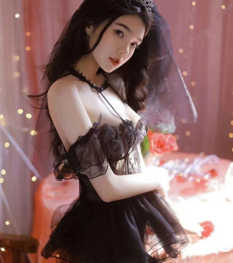블랙 미니 웨딩드레스 신부 란제리 40-60kg 이미지