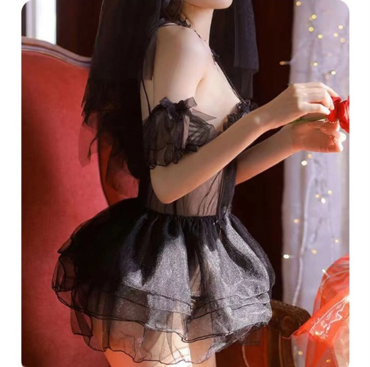 블랙 미니 웨딩드레스 신부 란제리 40-60kg 이미지
