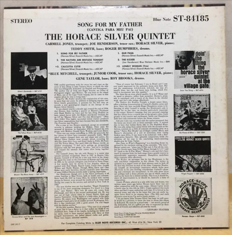 LP ; horace silver - song for my father 호레이스 실버 재즈 명반 blue note 이미지