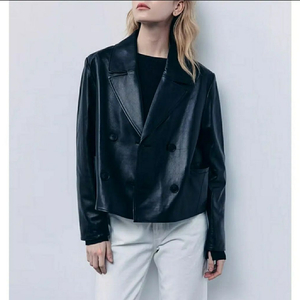 ROBO 이태리 나파 램스킨 더블 브레스티드 크롭 가죽자켓 블랙 (S) 이미지