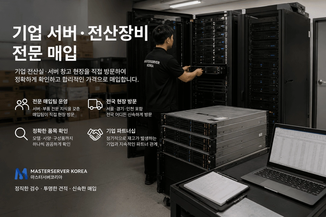 기업 서버·전산장비 매입합니다, 서버 RAM·HDD·SSD·GPU 대량매입|마스터서버코리아 이미지