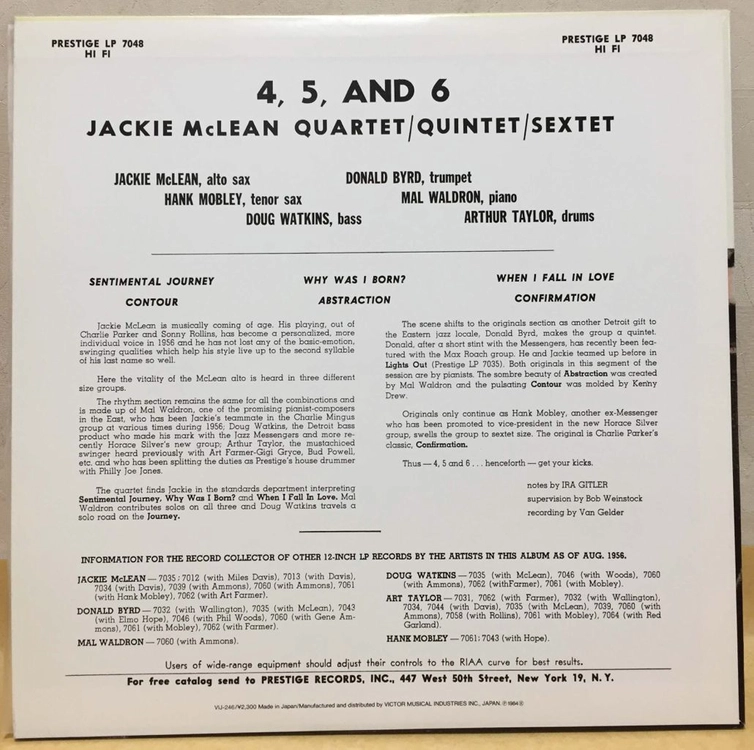 LP ; jackie McLean - 4,5, and 6 재키 맥클린 재즈 엘피 음반 jazz 이미지