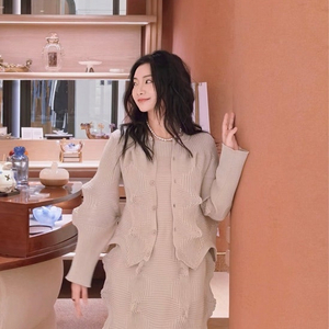 이세이미야케 링키지 가디건 ,해칭 스커트 플리츠플리즈 ~ 이미지