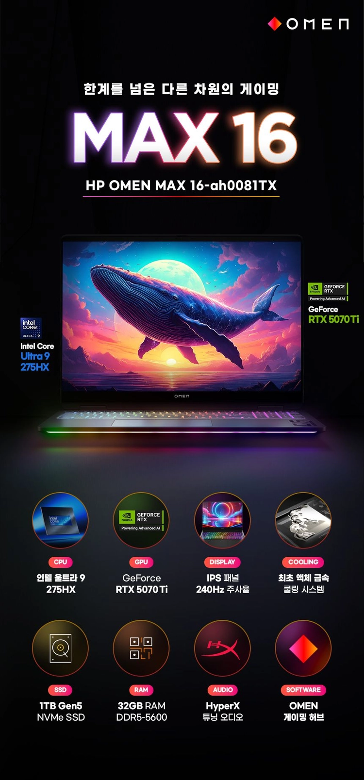 HP OMEM MAX 16 5070Ti 32GB/1TB 게이밍노트북 판매합니다 이미지