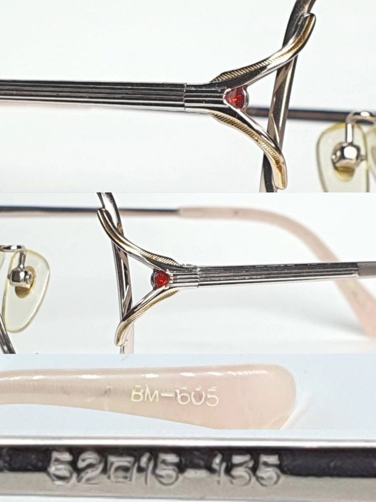 BM-605 안경테 52mm 여성용 보석장식 일본 빈티지 데드스톡 아메카지 Y2K 클래식 레트로 복고 앤틱 패션 이미지