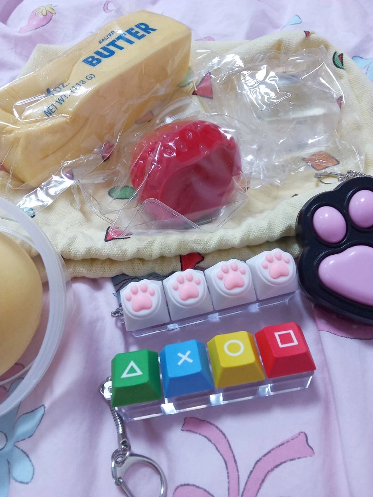 말랑이 클리커 7개일괄 키보드 빵스퀴시 버터스퀴시 딸기 얼음아이스 말랑이 키캡 이미지