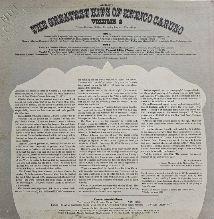 엔리코 카루소 위대한 히트곡 Vol.2 LP 이미지