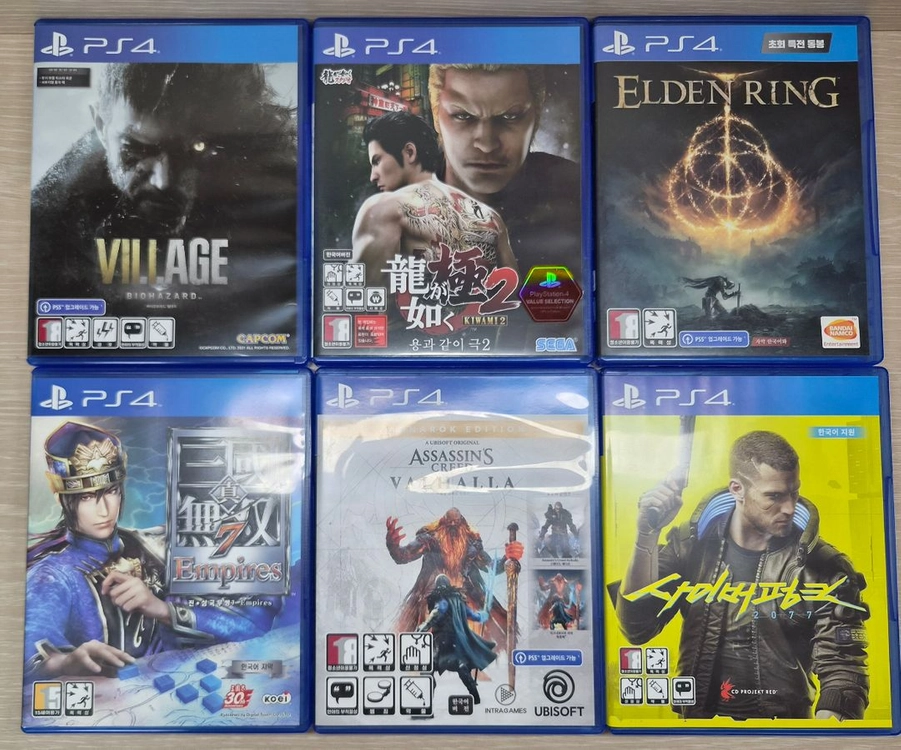 ps4타이틀 (바이오하자드 빌리지, 용과같이 극2, 엘든링, 진 삼국무쌍7, 어쌔신크리드 발할라, 사이버펑크) - 안심되는 중고거래