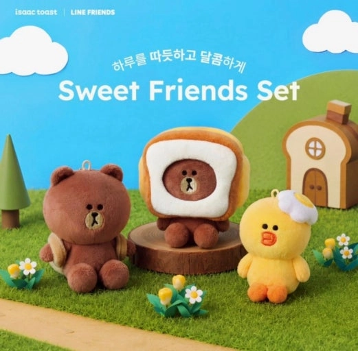 이삭토스트와 라인프렌즈가 콜라보한 브라운, 샐리 봉제 인형 키링 미개봉 새상품 이미지