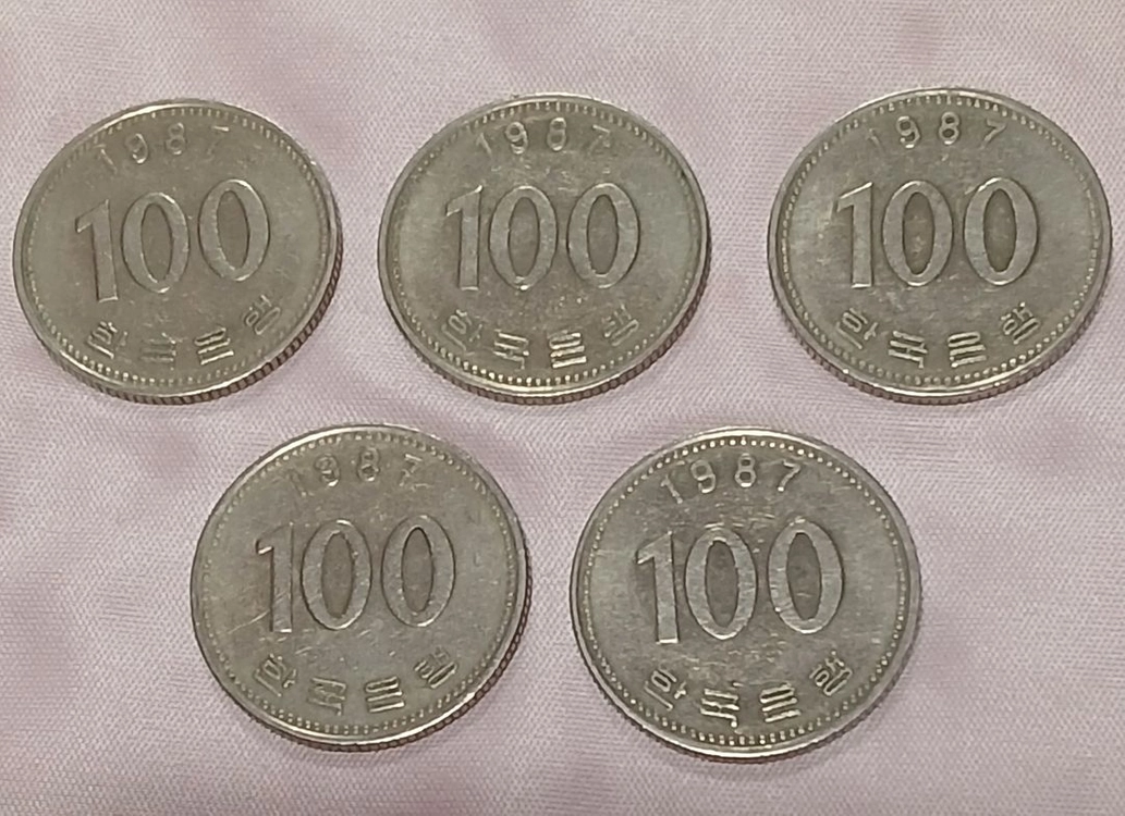 1987년 100원 동전 5개 세트 이미지