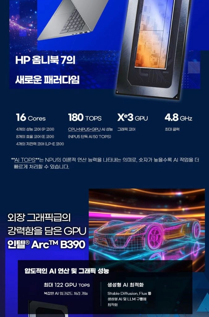 HP 옴니북7 Core Ultra X7 32G 1TB 16인치 이미지