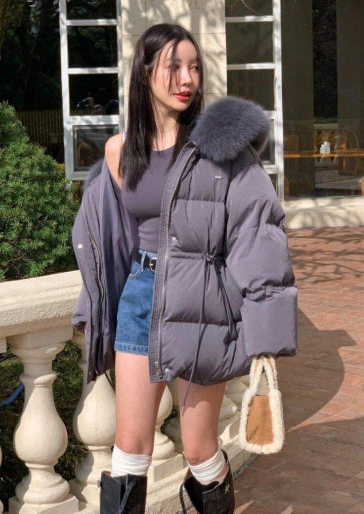 [새상품/바로배송] 레브시티 로고 폭스패딩 챠콜 이미지