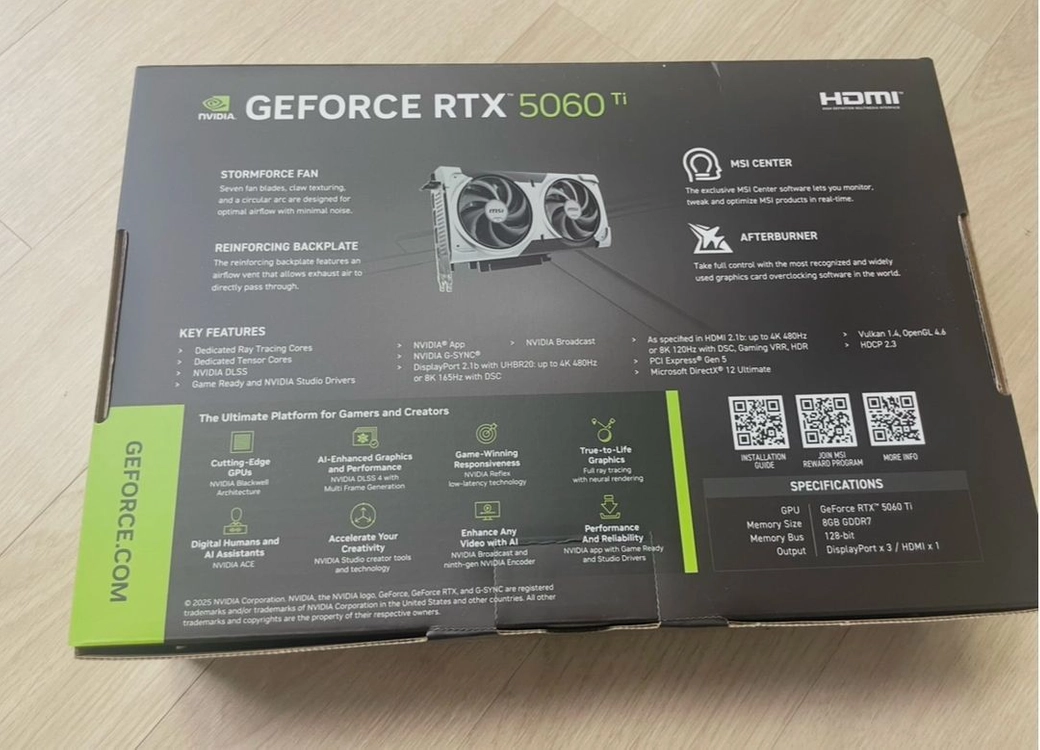(미개봉)MSI RTX 5060 Ti 벤투스 2X OC 그래픽카드 이미지
