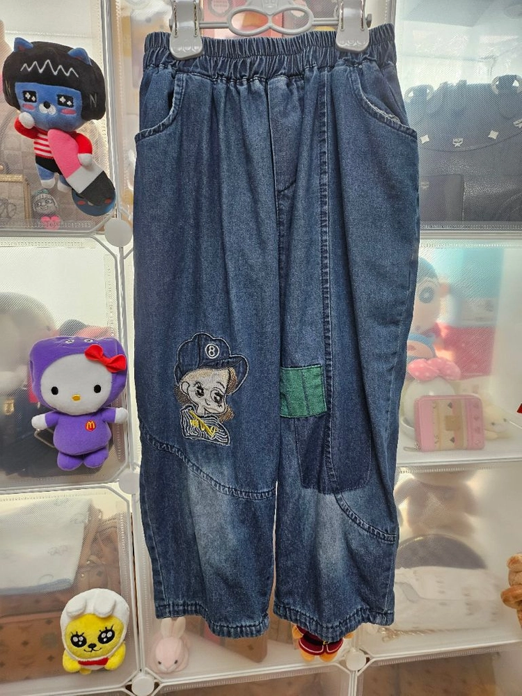 청데님 라운드넥 반팔티 배기 바지청 투피스 청바지 청티 상하세트 이미지