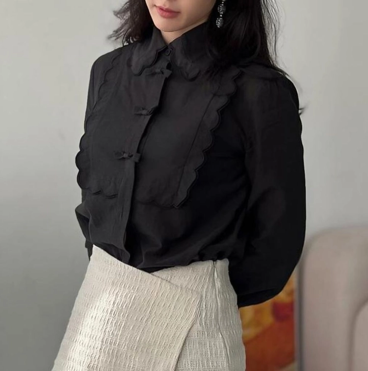 (새상품) JIYO Dew Blouse 지요 듀 블라우스 블랙 M 이미지