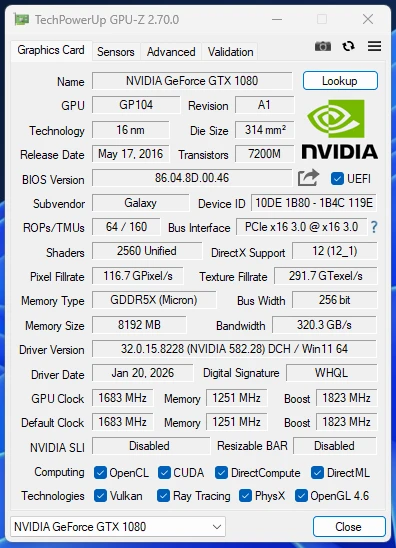 갤럭시 GALAX 지포스 GTX1080 GAMER D5X 8GB 이미지