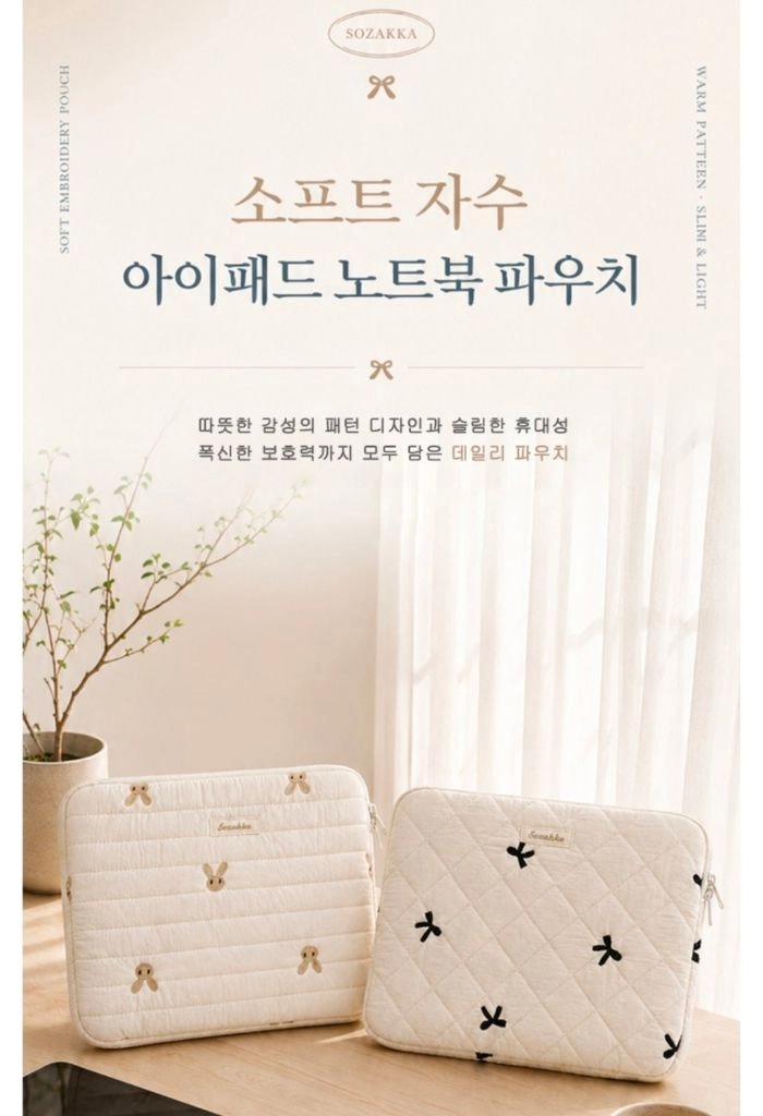 (새상품) 토끼 아이패드 파우치 갤럭시탭 13인치 14인치 노트북 가방 호환 이미지
