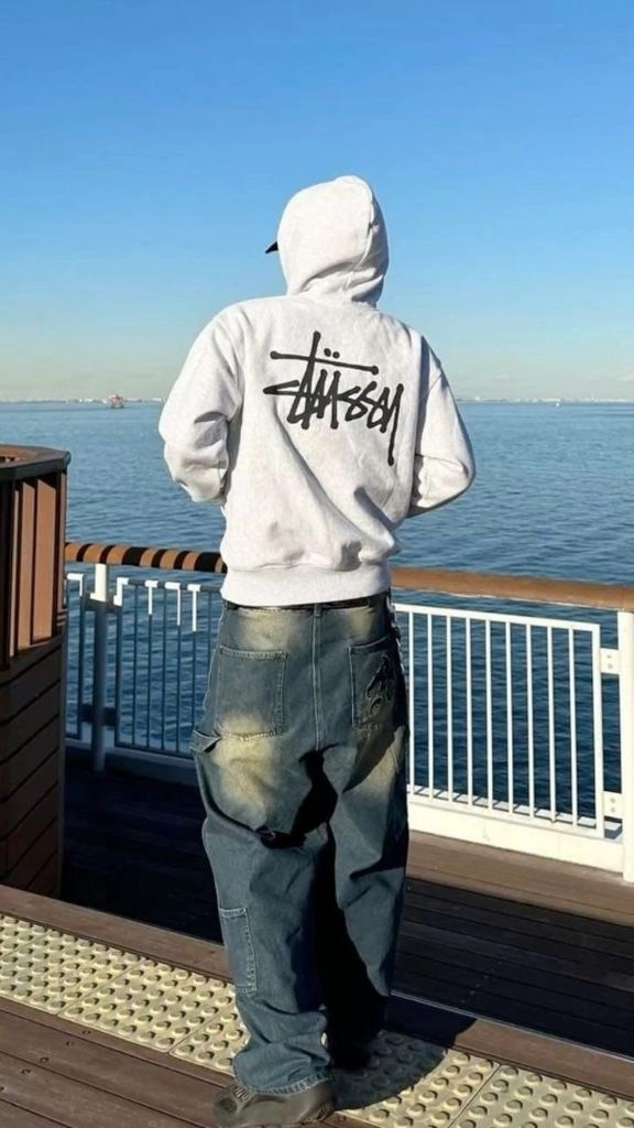 스투시 베이직 기모 후드집업 블랙/연그레이 이미지