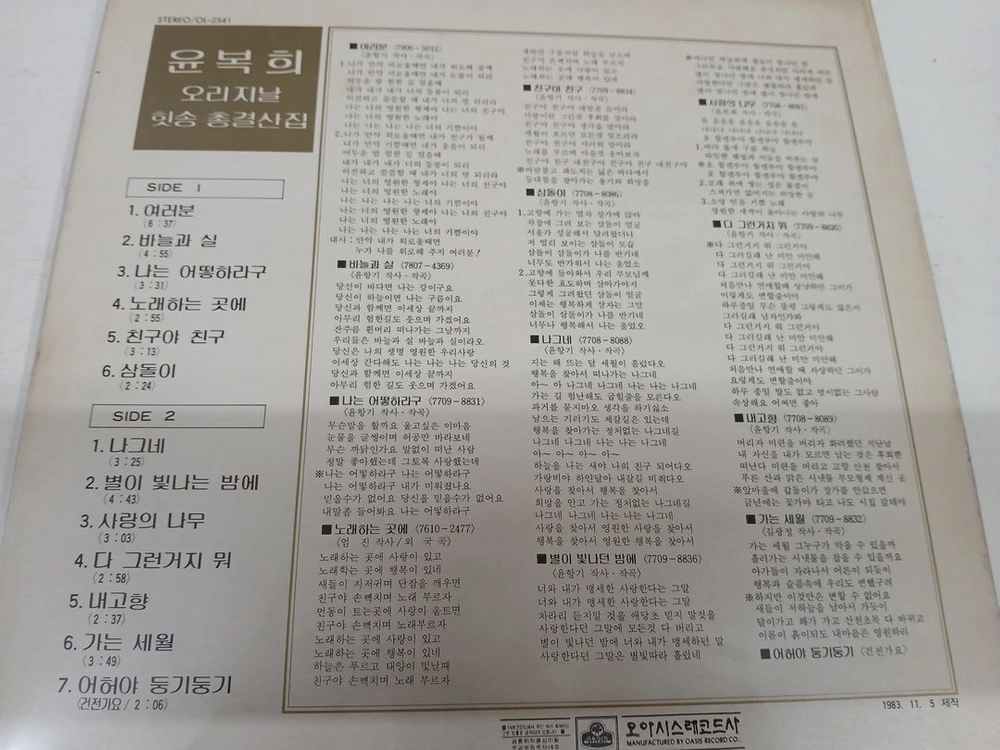 윤복희 오리지날 총결산집(여러분,나그네...) 이미지