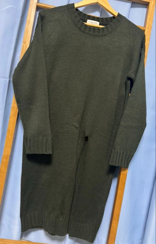 앞트임 카키 니트 레이어드 롱원피스 이미지