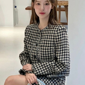 럭키마르쉐 체크 트위드 자켓 S 이미지