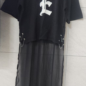 블랙 체인 장식 쉬폰 롱 원피스 이미지