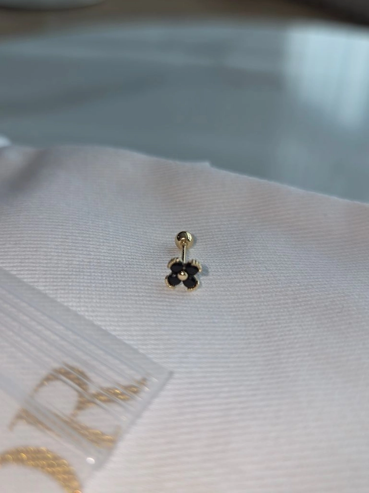 14K 블랙 플라워 피어싱 8mm 옐로우골드 이미지
