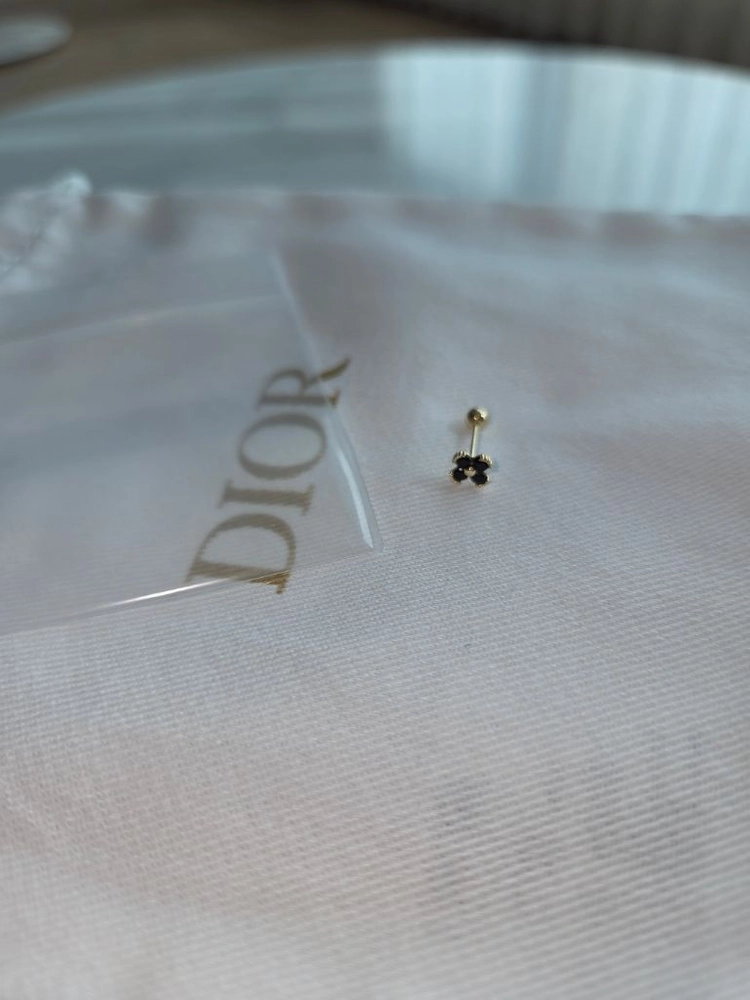 14K 블랙 플라워 피어싱 8mm 옐로우골드 이미지