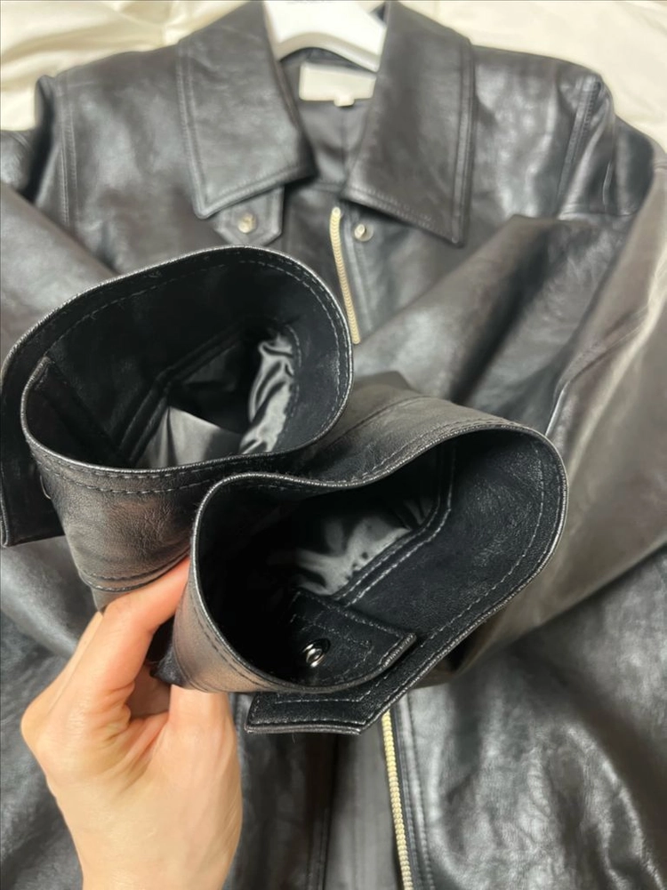 링서울 오버핏 레더 자켓 over fit leather blouson jacket-black 이미지