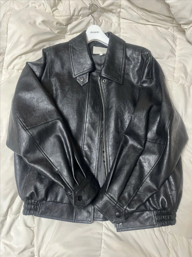 링서울 오버핏 레더 자켓 over fit leather blouson jacket-black 이미지