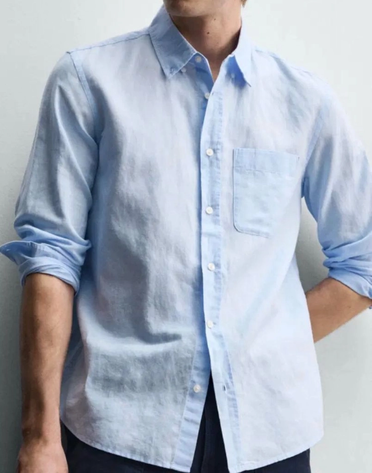 ZARA 블루 린넨과 면혼방 셔츠 이미지