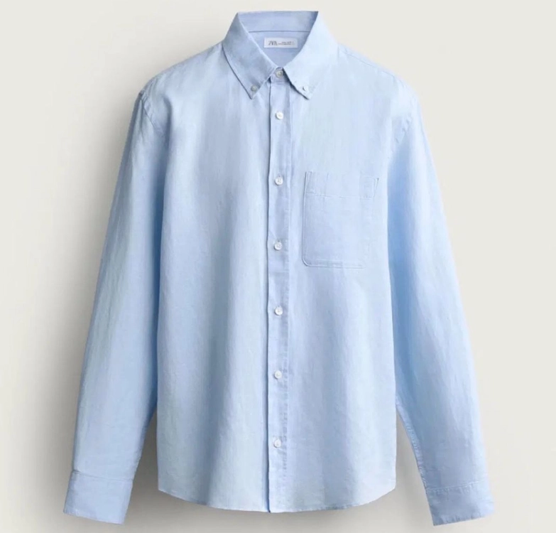ZARA 블루 린넨과 면혼방 셔츠 이미지