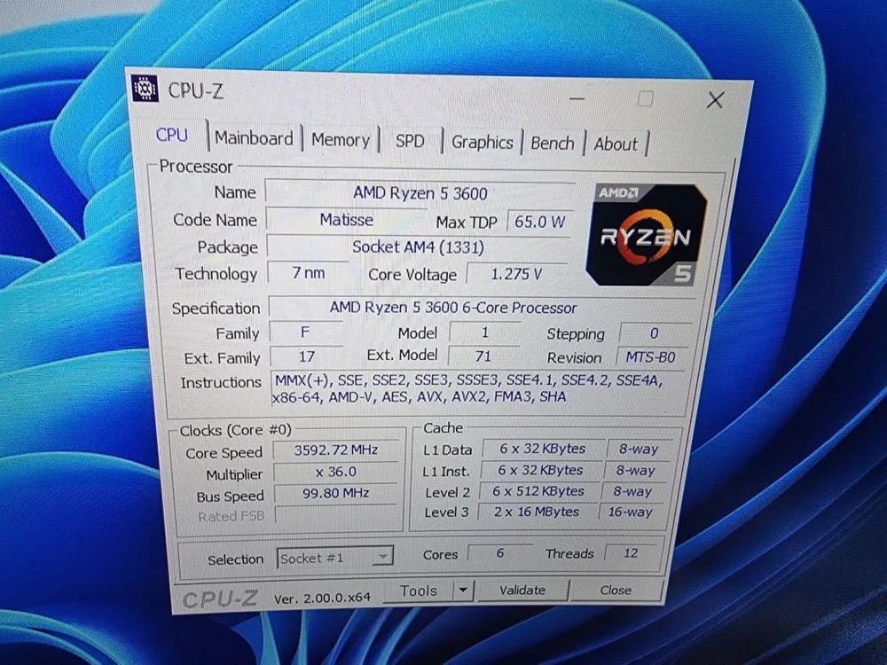 b550 wifi 메인보드, amd 3600 cpu 이미지