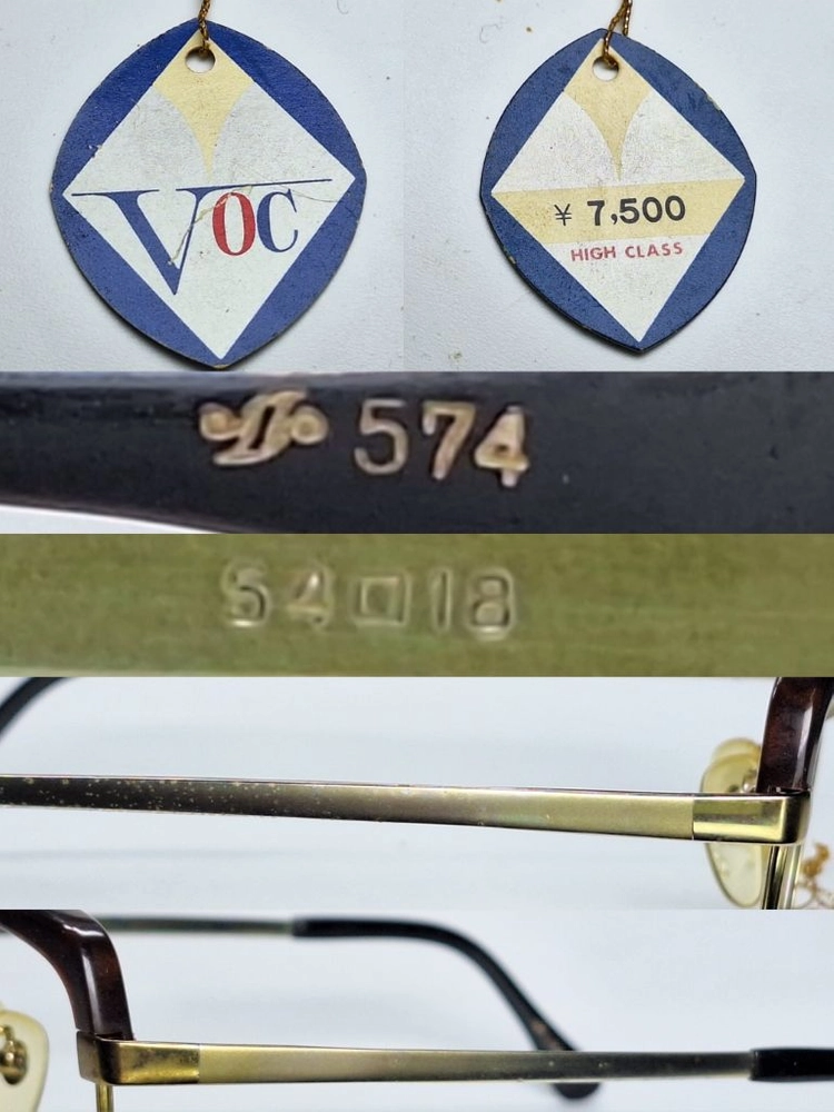 VOC 574 안경테 54mm 하금테 골드 스퀘어 일본 빈티지 데드스톡 사바에 레트로 클래식 앤틱 복고 아메카지 이미지