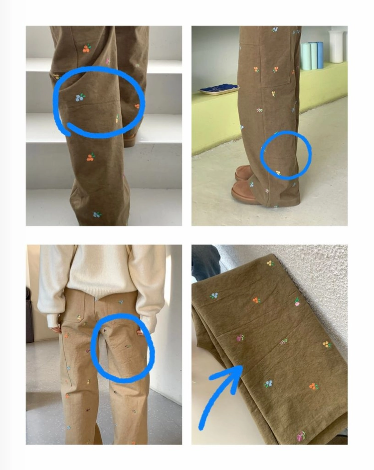 (새상품) 아이링마켓 플라워 자수 베이지 카펜터팬츠 m사이즈 이미지