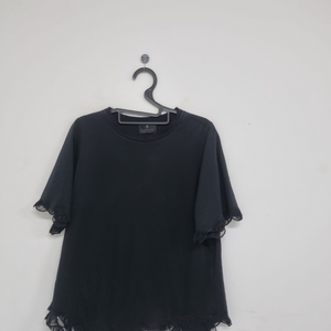 랑방컬렉션 LANVIN COLLECTION 블랙 레이스 반팔 블라우스 이미지