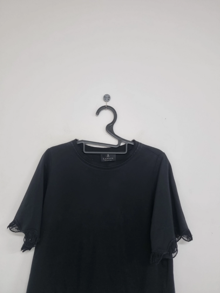 랑방컬렉션 LANVIN COLLECTION 블랙 레이스 반팔 블라우스 이미지