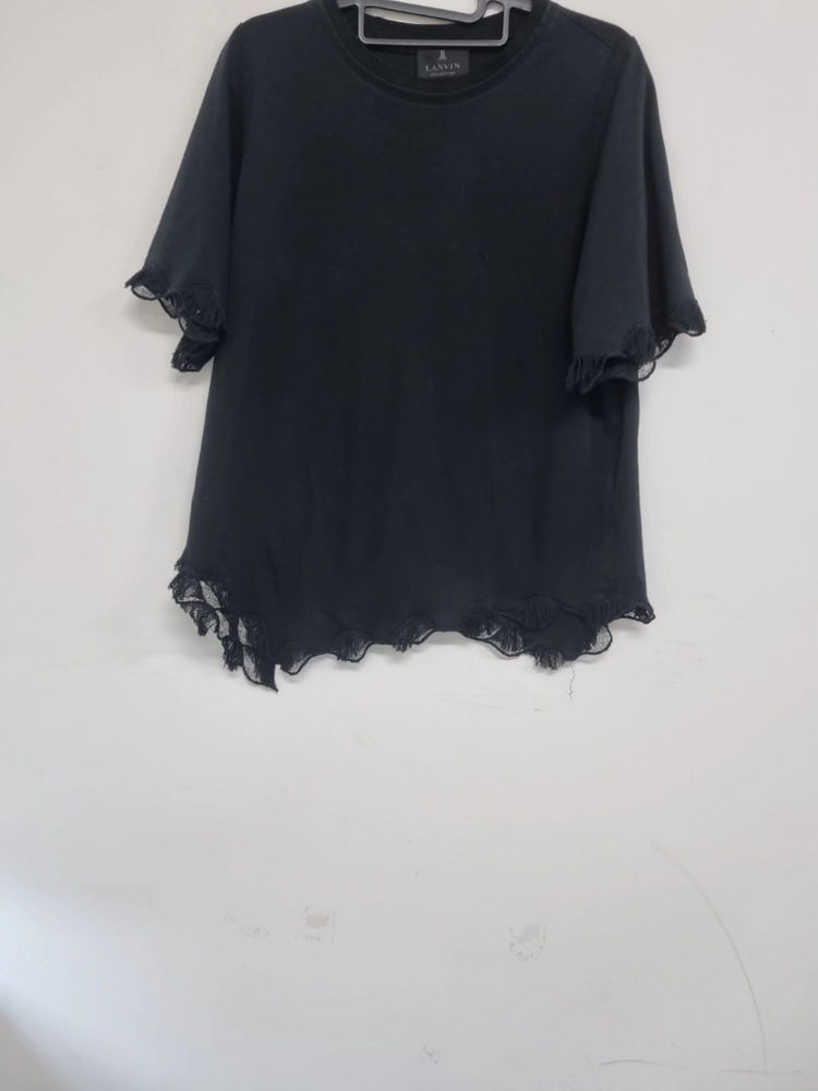 랑방컬렉션 LANVIN COLLECTION 블랙 레이스 반팔 블라우스 이미지