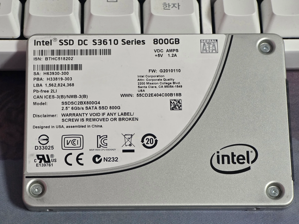 (S급)인텔 DC S3610 800GB(1TB) 엔터프라이즈 MLC SSD 고내구성 SATA 1T - 안심되는 중고거래