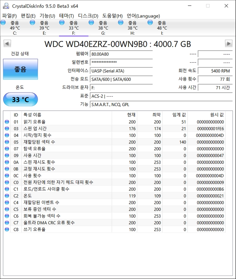 WD Blue HDD 4TB 5400/64M 72시간 이미지