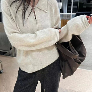 [새상품/1+1할인] 뽀송 여리핏 골지 하프집업 카라 니트 이미지